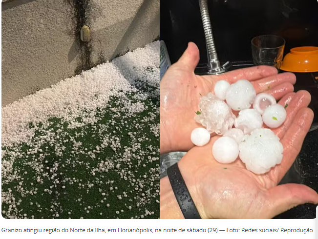Mar fervilhando... com queda de granizo em Florianópolis - 5 cidades de SC decretam emergência