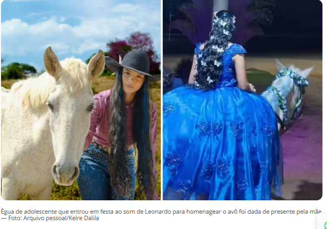 Égua de adolescente que entrou em festa ao som de Leonardo para homenagear o avô foi dada de presente pela mãe: Não podia pagar muito